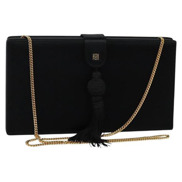 LOEWE Chain Shoulder Bag Satin Black Gold Auth bs25891 - Picture 1 of 16